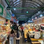 Colorful street food stalls and night market in Seoul