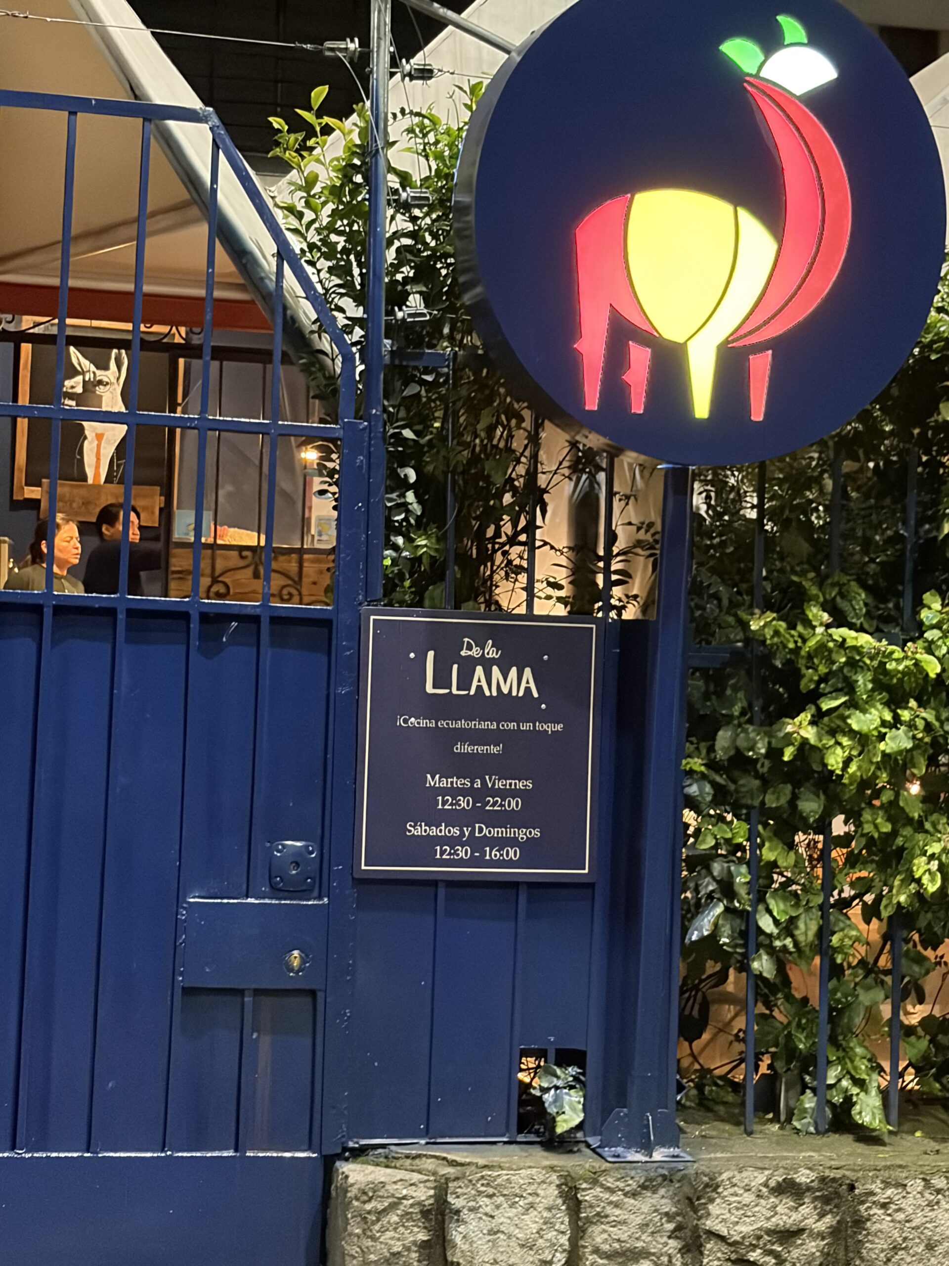 Dinner at De La Llama restaurant in Quito Ecuador